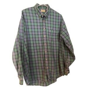 L.L. Bean Mens Blue & Green Plaid Long-Sleeve Button-Up Shirt Extra Large